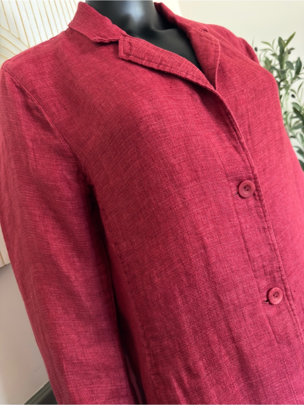 Eileen Fisher 100% Linen Raspberry Red Long Jacket | Chic Lightweight Layer - Picture 16 of 17